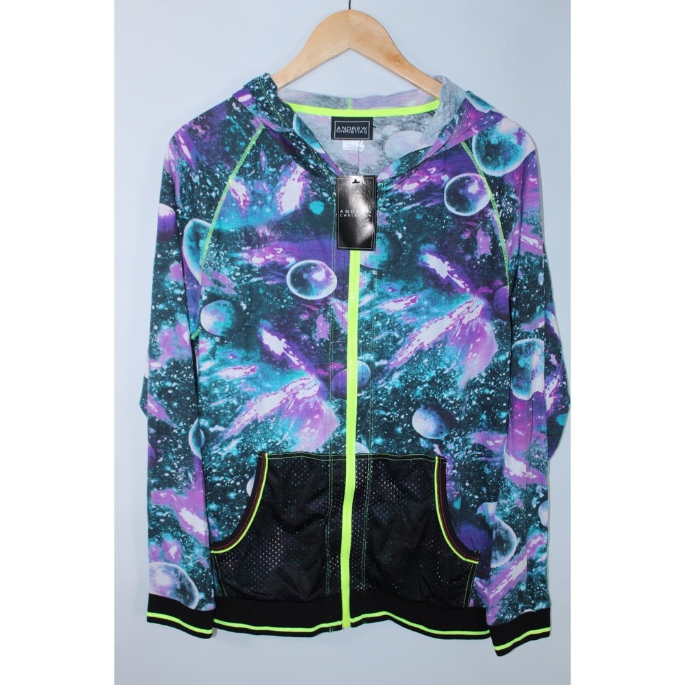 NWT Andrew Christian Men's Large Multicolor Lightweight Full Zip Hoodie